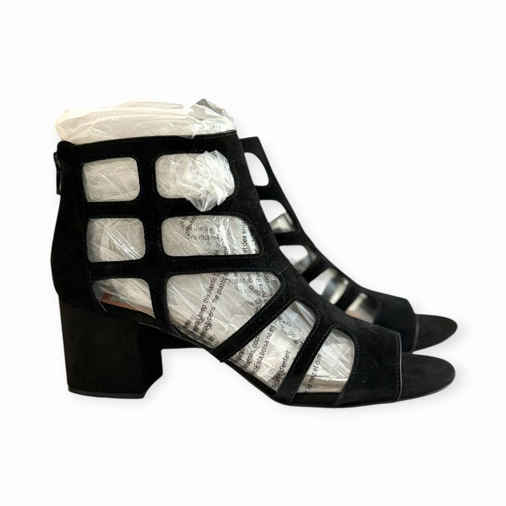INC International Concepts Caged Sandal Booties Black Block Heel NIB Size 9.5